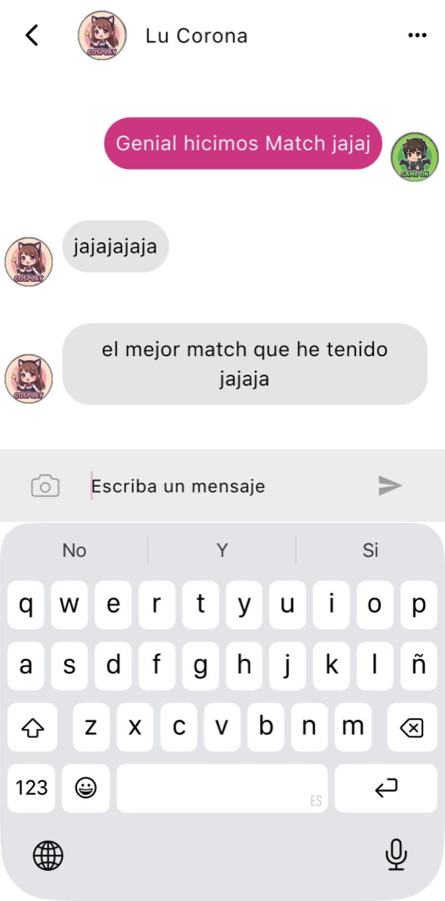 Chat de Otaku Dating tras hacer match